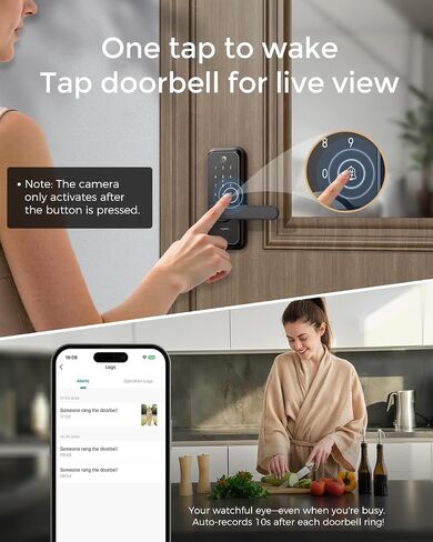 WiFi Video Smart Lock with Camera & Handle - 6-in-1 Keyless Entry (Fingerprint/App/Keypad/FOB/Key), Electric Deadbolt Door Knob for Front, Built-in WiFi, 2-Way Audio, Auto-Lock, Waterproof - Black in Saudi Arabia