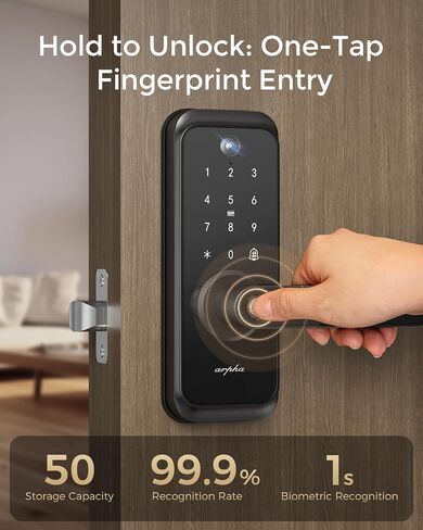 WiFi Video Smart Lock with Camera & Handle - 6-in-1 Keyless Entry (Fingerprint/App/Keypad/FOB/Key), Electric Deadbolt Door Knob for Front, Built-in WiFi, 2-Way Audio, Auto-Lock, Waterproof - Black in Saudi Arabia