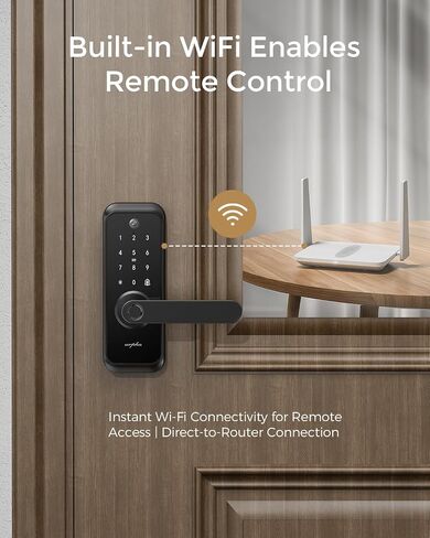 WiFi Video Smart Lock with Camera & Handle - 6-in-1 Keyless Entry (Fingerprint/App/Keypad/FOB/Key), Electric Deadbolt Door Knob for Front, Built-in WiFi, 2-Way Audio, Auto-Lock, Waterproof - Black in Saudi Arabia