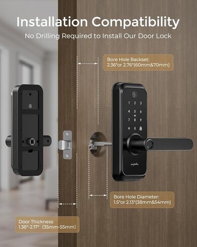 WiFi Video Smart Lock with Camera & Handle - 6-in-1 Keyless Entry (Fingerprint/App/Keypad/FOB/Key), Electric Deadbolt Door Knob for Front, Built-in WiFi, 2-Way Audio, Auto-Lock, Waterproof - Black in Saudi Arabia