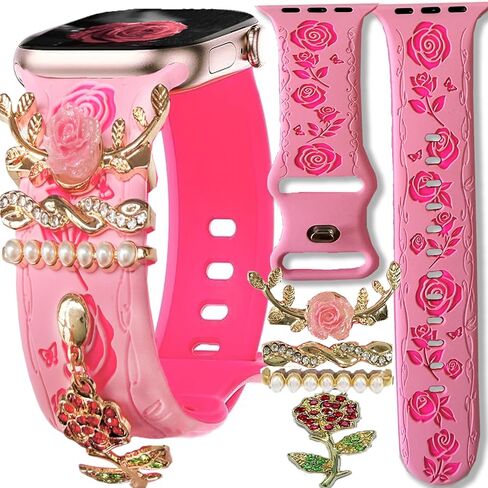 Floral Pink Band With Charms Compatible for Apple Watch Women in Kuwait