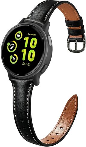 Slim Leather Watch Bands Compatible with Garmin Vivoactive 6/ Vivoactive 5/Vivoactive 3/Venu Sq/Forerunner 165/55/245 Music, 20mm Thin Soft Leather Strap for Women in Kuwait