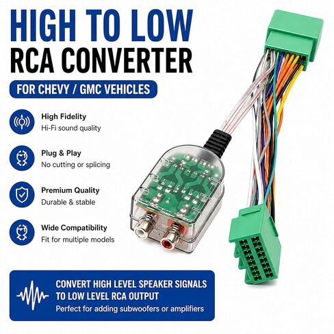 Car Subwoofer Amplifier Converter for Chevy Silverado, GMC Sierra/Yukon/Canyon, Plug-and-Play High to Low RCA Adapter, No Cutting Car Audio Wire Harness in Kuwait