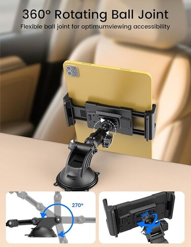 OHLPRO Tablet Holder for Car Dashboard & Windshield, 80mm Large Suction Cup Mount, 360° Rotating Adjustable Arm iPad Holder for Truck, SUV, Semi & Boat, Fits 4.7–12.9" iPad Pro/Air/Mini, Galaxy in Kuwait