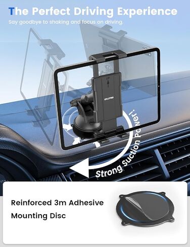 OHLPRO Tablet Holder for Car Dashboard & Windshield, 80mm Large Suction Cup Mount, 360° Rotating Adjustable Arm iPad Holder for Truck, SUV, Semi & Boat, Fits 4.7–12.9" iPad Pro/Air/Mini, Galaxy in Kuwait