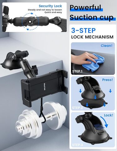 OHLPRO Tablet Holder for Car Dashboard & Windshield, 80mm Large Suction Cup Mount, 360° Rotating Adjustable Arm iPad Holder for Truck, SUV, Semi & Boat, Fits 4.7–12.9" iPad Pro/Air/Mini, Galaxy in Kuwait