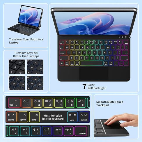 CC Store for iPad Air 11 inch Case with Keyboard Floating Stand, 7 Backlit in Kuwait