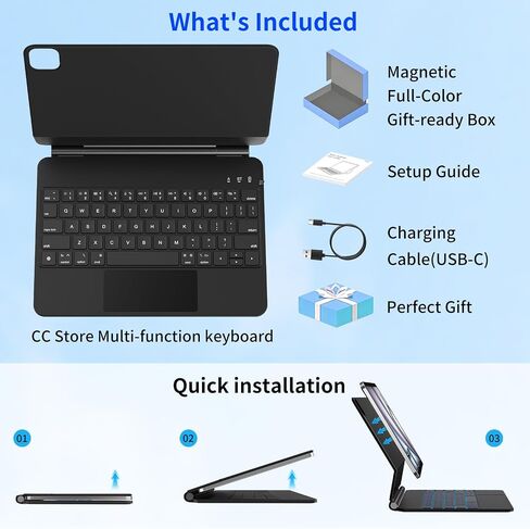 CC Store for iPad Air 11 inch Case with Keyboard Floating Stand, 7 Backlit in Kuwait