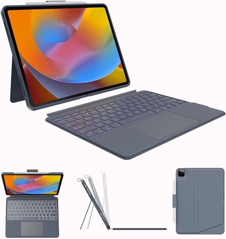 Case with Keyboard for iPad Pro 12.9-inch (6th, 5th, 4th Gen), iPad Air 13(M3 2025 / M2 2024): Bluetooth Wireless Detachable Magnetic Stand Rechargeable Keyboard with Removable Cover/ Trackpad(Grey) in Kuwait