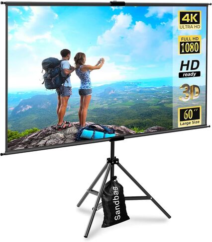 60 Inch Portable Projector Screen with Tripod Stand, Compact Mobile Projection Screen for Small Spaces, Height Adjustable and Wrinkle-Free for Indoor Outdoor Camping and Office Use in Kuwait