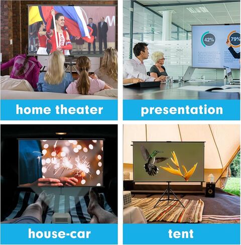 60 Inch Portable Projector Screen with Tripod Stand, Compact Mobile Projection Screen for Small Spaces, Height Adjustable and Wrinkle-Free for Indoor Outdoor Camping and Office Use in Kuwait