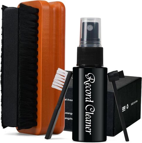5 in1 Vinyl Records Cleaning Kit, Anti Static Solid Wood Vinyl Record Cleaner Kit, Includes 2in1 Velvet Microfiber Brush, XL Cleaning Liquid, Duster, Stylus Brush, Storage Box for Records Albums-Large in Kuwait