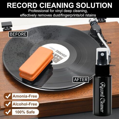 5 in1 Vinyl Records Cleaning Kit, Anti Static Solid Wood Vinyl Record Cleaner Kit, Includes 2in1 Velvet Microfiber Brush, XL Cleaning Liquid, Duster, Stylus Brush, Storage Box for Records Albums-Large in Kuwait