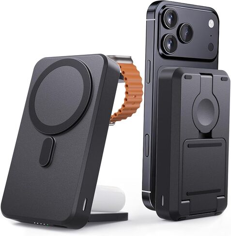 Kysson 5-in-1 Portable Charger,10000mAh Foldable Power Bank Fast Charging,MagSafe Charger Battery Pack Magnetic,Travel Wireless Charging Station for iPhone 17/16/15/14/13/12,iWatch,Air pods, Black in Kuwait