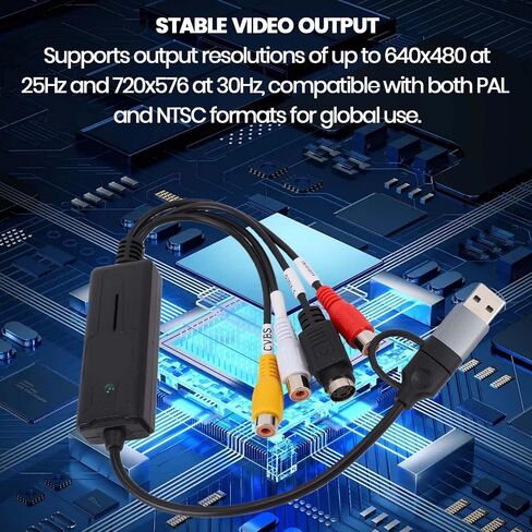 GOWENIC AV S Video Card, USB 2.0 Type C Sound Video Grabber 640x480 25Hz 720x576 30Hz PAL NTSC for Teaching Digitizing Live Streaming Recording in Saudi Arabia