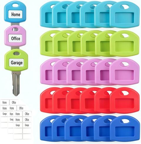 30 PCS Silicone Key Covers, 1 Inch Colorful Key Identifiers with Write-on Labels, Anti-Slip Key Caps for Standard House Keys, 5 Assorted Colors (Not for Irregular Shaped Keys) in Saudi Arabia