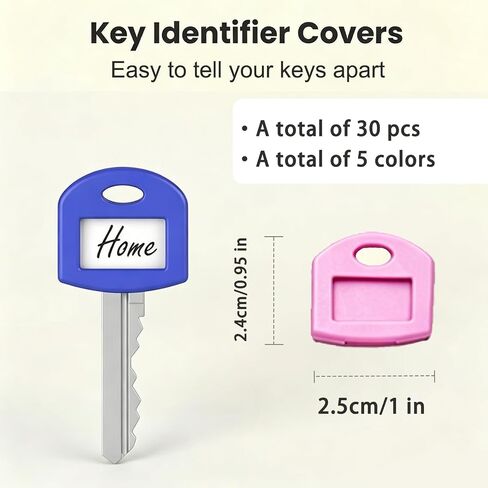 30 PCS Silicone Key Covers, 1 Inch Colorful Key Identifiers with Write-on Labels, Anti-Slip Key Caps for Standard House Keys, 5 Assorted Colors (Not for Irregular Shaped Keys) in Saudi Arabia