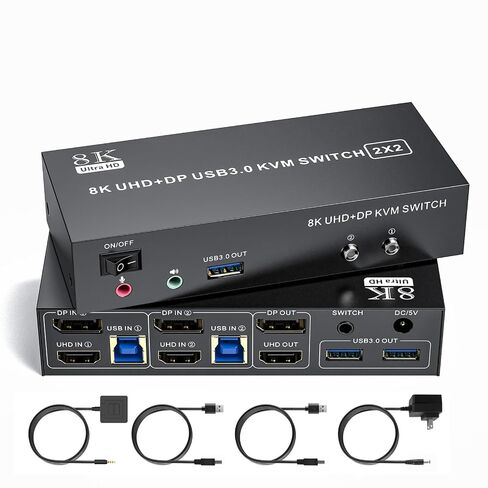 HDMI Displayport KVM Switch 2 Monitors 2 Computers 8K@60Hz/4K@144Hz in Kuwait