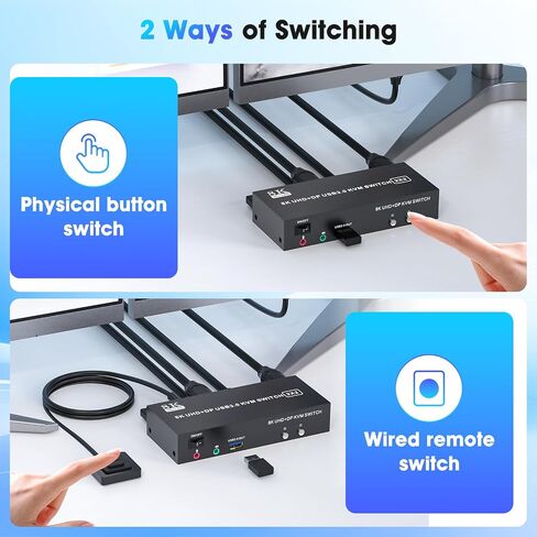 HDMI Displayport KVM Switch 2 Monitors 2 Computers 8K@60Hz/4K@144Hz in Kuwait