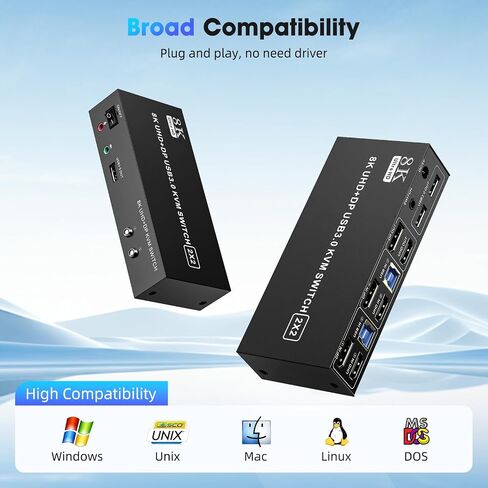 HDMI Displayport KVM Switch 2 Monitors 2 Computers 8K@60Hz/4K@144Hz in Kuwait