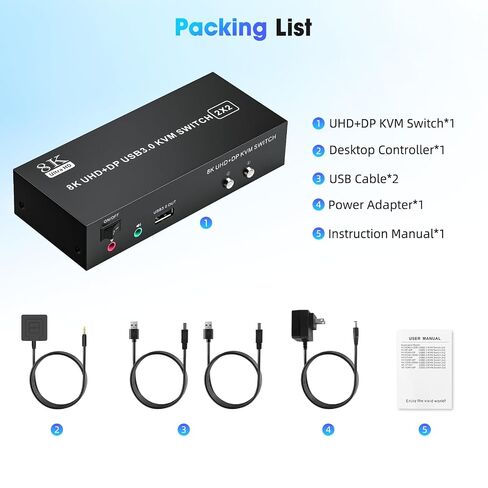 HDMI Displayport KVM Switch 2 Monitors 2 Computers 8K@60Hz/4K@144Hz in Kuwait