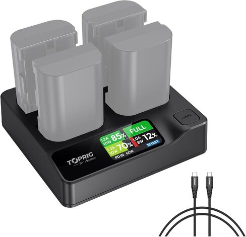 toprig Accsoon 4-Bay PD Fast Charger LCD Display, Compatible with Canon LP-E6 LP-E6P LP-E6N LP-E6NH, EOS 5D Mark II III IV, 70D, 5Ds, 6D, 80D, 7D, 7D Mark II, EOS60D Battery-LP-E6 Battery Charger in Kuwait
