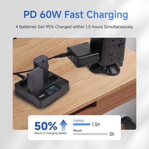 toprig Accsoon 4-Bay PD Fast Charger LCD Display, Compatible with Canon LP-E6 LP-E6P LP-E6N LP-E6NH, EOS 5D Mark II III IV, 70D, 5Ds, 6D, 80D, 7D, 7D Mark II, EOS60D Battery-LP-E6 Battery Charger in Kuwait