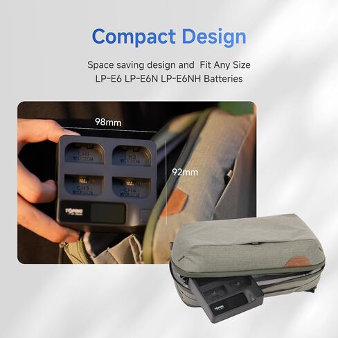toprig Accsoon 4-Bay PD Fast Charger LCD Display, Compatible with Canon LP-E6 LP-E6P LP-E6N LP-E6NH, EOS 5D Mark II III IV, 70D, 5Ds, 6D, 80D, 7D, 7D Mark II, EOS60D Battery-LP-E6 Battery Charger in Kuwait