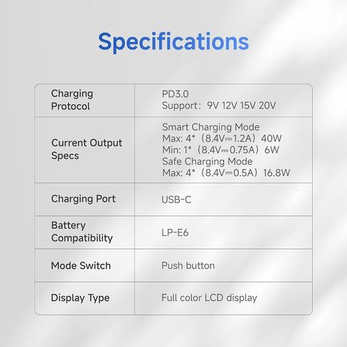 toprig Accsoon 4-Bay PD Fast Charger LCD Display, Compatible with Canon LP-E6 LP-E6P LP-E6N LP-E6NH, EOS 5D Mark II III IV, 70D, 5Ds, 6D, 80D, 7D, 7D Mark II, EOS60D Battery-LP-E6 Battery Charger in Kuwait