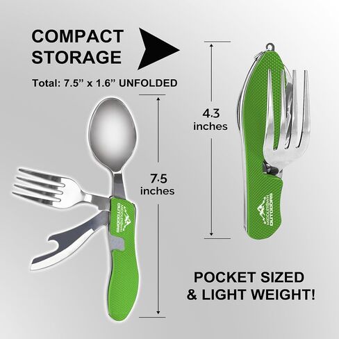 2Pcs Camping Flatware Foldable Utensils Detachable Portable and Versatile Stainless Steel Knife Fork Spoon and Bottle Opener Compact Outdoors Cutlery Pocket Knife Style - 2/pk (Green) in Kuwait