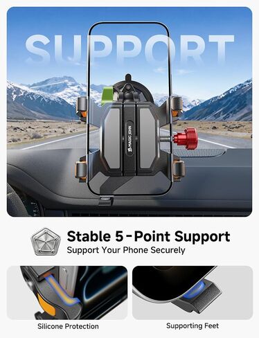 MAGIC JOHN Metal Car Phone Holder 360° Rotation Suction Mount Windshield in Saudi Arabia