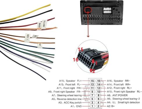 Android Radio Wiring Harness Adapter Replacement for Select Android Car Stereo 16 Pin ISO Connector Cable with Full Labels Multicolored in Kuwait