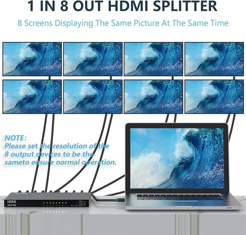 ICUIXIAN 4K 1x8 HDMI Splitter 1 in 8 Out 4K30Hz 8 Port HDMI Splitter in Kuwait