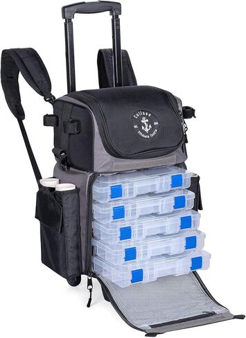 'Recon' Rolling Fishing Backpack, Tackle Box Storage Bag - Non-Corrosive Fishing Tackle Bag with (5X) 3650 Boxes - Fisherman Gifts for Men, Bags, Backpacks and Box Organizer in Saudi Arabia