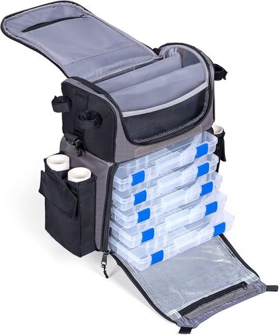 'Recon' Rolling Fishing Backpack, Tackle Box Storage Bag - Non-Corrosive Fishing Tackle Bag with (5X) 3650 Boxes - Fisherman Gifts for Men, Bags, Backpacks and Box Organizer in Saudi Arabia