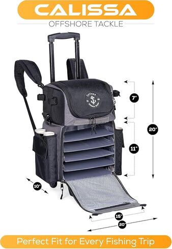 'Recon' Rolling Fishing Backpack, Tackle Box Storage Bag - Non-Corrosive Fishing Tackle Bag with (5X) 3650 Boxes - Fisherman Gifts for Men, Bags, Backpacks and Box Organizer in Saudi Arabia