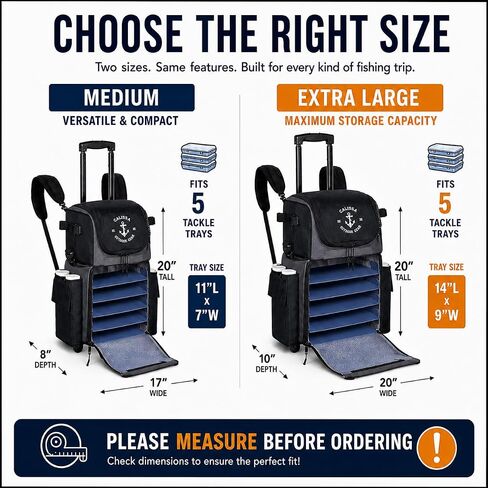 'Recon' Rolling Fishing Backpack, Tackle Box Storage Bag - Non-Corrosive Fishing Tackle Bag with (5X) 3650 Boxes - Fisherman Gifts for Men, Bags, Backpacks and Box Organizer in Saudi Arabia