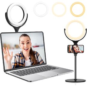 مجموعة إضاءة مؤتمرات الفيديو، مصباح حلقة مكتب Anozer للكمبيوتر المحمول Mac، مصابيح وجه دائرية مع 3 ألوان قابلة للتعتيم و10 سطوع لمكالمات اجتماع التكبير، والبث المباشر، والدردشة عبر كاميرا الويب، والمكياج in Kuwait
