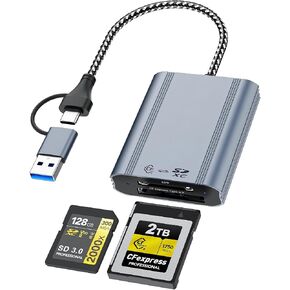 CFexpress Type B & SD Card Reader, USB 3.2 Gen 2 10Gbps Dual Slot, 2-in-1 CF Express Type B Card Adapter, Supports Simultaneous Read/Write for Windows/Mac/iOS/Android/Linux, All-Metal Design in Saudi Arabia