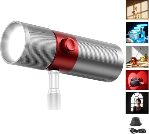 RGB Photography Flashlight, 8400mAh Portable Zoom Spotlight with 20 Gobos 4 Colors Rechargeable Picture Fill Light 10W LED Video Ambient Lighting for Content Creator Accessories Portrait in Saudi Arabia