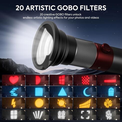 RGB Photography Flashlight, 8400mAh Portable Zoom Spotlight with 20 Gobos 4 Colors Rechargeable Picture Fill Light 10W LED Video Ambient Lighting for Content Creator Accessories Portrait in Saudi Arabia