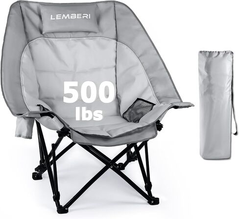 Oversized Heavy Duty Camping Chair for Adults, XL 500 lb. Load Capacity Padded Folding Lawn Chair, Large Outdoor Portable Chair with Cup Holder, Cooler Bag and Side Pocket, Blue in Kuwait