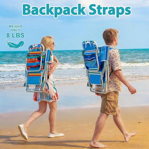 2 Pack Aluminum Backpack Beach Chairs for Adults, 5-Position Lay Flat Folding Camping Chairs with Cooler Bag, Cup & Phone Holder, Towel Bar, Lightweight Portable Outdoor Chairs,Tropical Print in Kuwait