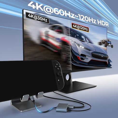 Switch 2 Portable USB-C Dock (without Ethernet port), supports 4K@120Hz/PD 100W/USB ports, includes 20V/3A power adapter and HDMI cable, compatible with Switch/Steam Deck/ROG Xbox Ally X/Legion Go 1/2 in Kuwait