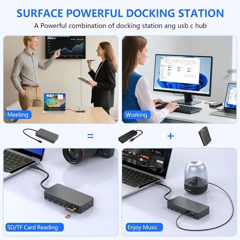 Surface Thunderbolt 4 Docking Station, Triple Display via HDMI, VGA & DP with Power Adapter, Surface Dock Compatible with Surface Pro 12/11/10/9/8/X/7 & Surface Laptop 5/4/3, Surface Go, Studio in Kuwait
