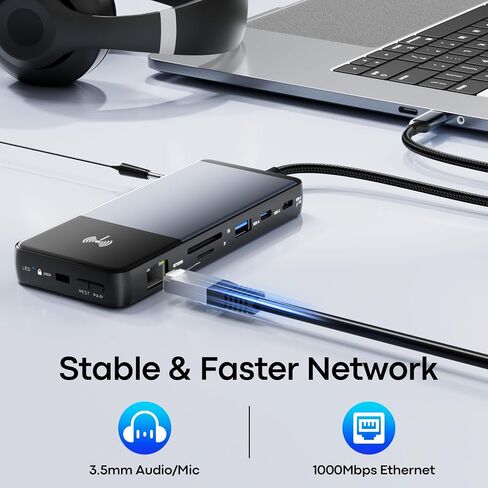 10-in-1 USB C Laptop Docking Station Dual Monitor, 4K Wireless HDMI Transmitter & Receiver, 5Gbps USB-C/A,100W PD, SD/TF, Ethernet, USBC Hub Multiport Adapter Dongle for Mac Dell HP(0.99FT) in Kuwait