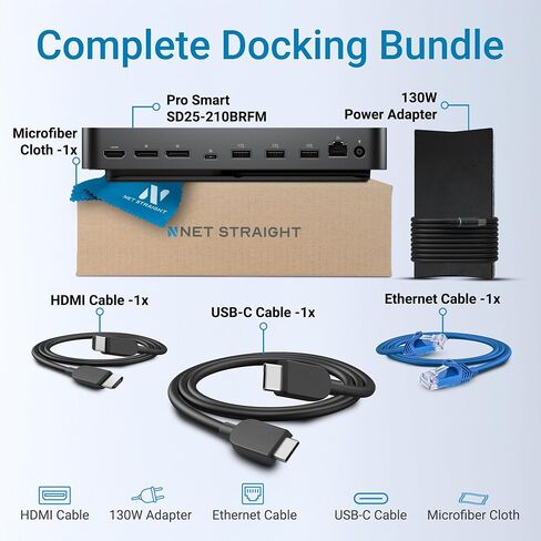 SD25 Pro USB-C Docking Station — 130W Laptop Dock, Dual 4K Monitor Output, 2.5GbE Ethernet, HDMI 2.1, DisplayPort 1.4, 10Gbps USB-C & USB-A Hub — Net Straight in Kuwait