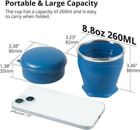 2PCS 8.8oz Collapsible Cup Silicone Foldable Cup for Camping Hiking Travel in Kuwait