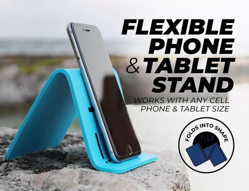 IFlex Cell Phone Stand and Tablet Stand for Air Travel, Work and Home- Flexible Phone Holder is the Perfect iPhone Stand and Holds Any Mobile Device- Non-Slip Grip, Strong and Durable- Cobalt in Kuwait