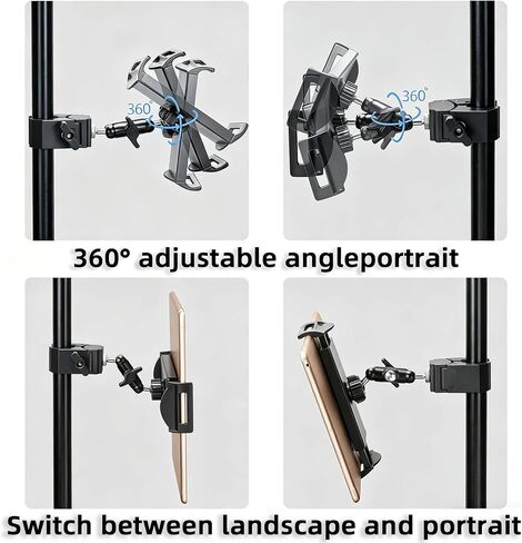 Adjustable Tablet Mount, 360° Rotating iPad Holder for Treadmill Spin Bike Stroller Wheelchair Golf Cart, Pole Clamp Mount for 4.7"-12.9" Tablets Phones in Kuwait
